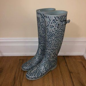 Hunter Women's Tall Blue Animal Print Rain Boots